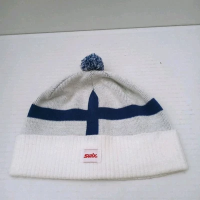 Swix Finland Flag Knit Winter Beanie Pom Hat Cap - Image 1 of 4