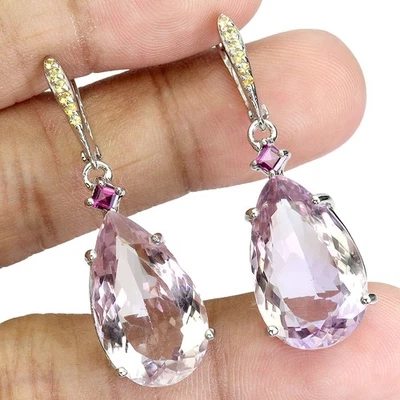 Pendientes de plata de ley 925 ametrino 30ct 20x12mm zafiro hecho a mano gema rara Foto 1 de 4