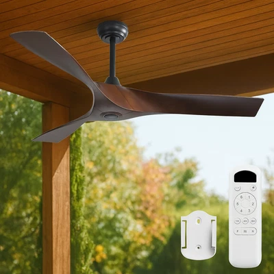 Patio Wood Style Ceiling Fan Outdoor Indoor Quiet Reversible DC Rustic Fan 52" - Image 1 of 4
