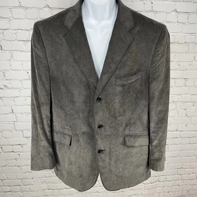 J. Ferrar Grey Cotton Corduroy 3 Button Vented Blazer Sport Coat Size L 42-44 - Image 1 of 4