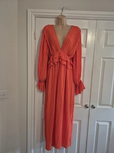 Orange Lined Fully Pleated Dress Size 12 By Nasty Gal - Picture 1 of 2