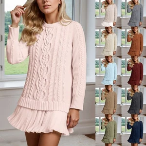 Strickpullover Kleid lässig einfarbig Pullover Tunika Oberteil mit Rocksaum - Bild 1 von 57
