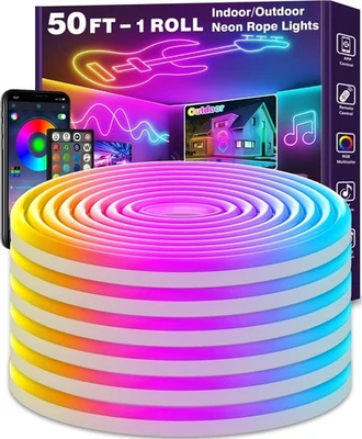 50FT RGB LED Neon Rope Lights Flexible Waterproof App Remote Music Sync Indoor O - Image 1 of 4