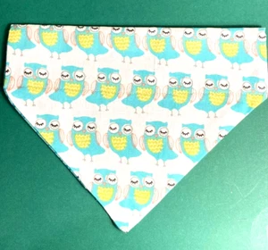 Over Collar Slide On Pet Dog Cat Bandana Scarf SUMMER BLUE OWLS MEDIUM - Picture 1 of 1