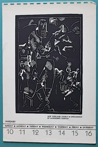 1937 Modernista Periodo Stampa Lino Marguerite Zorach "FAMIGLIA" Calendario WPA - Foto 1 di 2