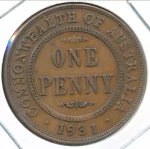 Australia 1931 One Penny 1d George V (dropped 1) - Very Fine - Picture 1 of 3