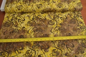 By 1/2 Yd, Brown Flowers on Yellow Cotton Batik, Moda/Aloha/Laundry Basket, B411 - Picture 1 of 5