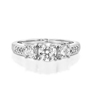 H/SI1 Elegant Three-Stone Diamond Engagement Ring 2 Carat Round Cut 14K White Go - Picture 1 of 6