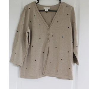 Christopher & Banks Pullover Strickjacke Damen L bestickt vorne offen beige neu ohne Etikett - Bild 1 von 9