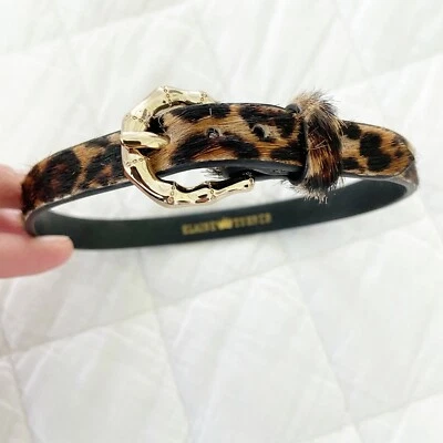 Elaine Turner Dog Collar Luxury Leopard Gold Buckle Animal Hair Leather - Image 1 of 4