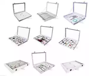 Jewelry box jewelry display glass lid jewelry store jewelry tray white - Picture 1 of 36