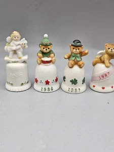Vtg Ruth Enesco Morehead Holly Babes 1986 Porcelain Bell Lot Holiday Bears - Imagen 1 de 3