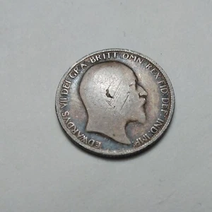 Antique Uncleaned British sixpence 1907 Edward VII 0.925 silver coin - Picture 1 of 2