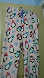 pajamas bottom ,size LARGE 12-14, Ladies ,Very soft-pink --penguins multi color - Picture 1 of 5