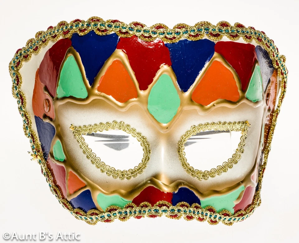 Mardi Gras Mask Multi Color Diamond Pattern 1/2 Face Mask W/ Headband - Image 1 of 1