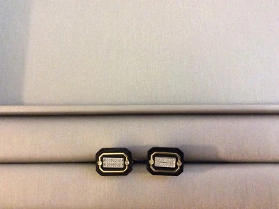 Gemelos oro blanco macizo 14k, ónix, diamantes Foto 1 de 4