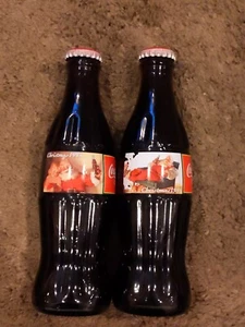 2 Set VTG Collector Christmas 1995 Coca-Cola Coke Glass Bottle Advertising Santa - Picture 1 of 6