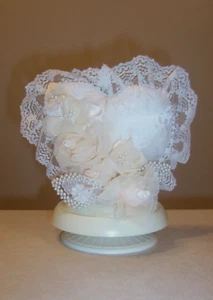 Vintage Wedding Heart Cake Topper w/Flowers & Beads 1984 Wilton Hong Kong Great - Picture 1 of 7