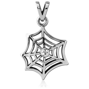Ketten Anhänger SPINNENNETZ  Schmuckstein Zirkonia Kristall klar Edelstahl 316L - Bild 1 von 4