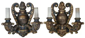 2 Antique Baroque Revival Neoclassical Carved Two Light Candelabra Wall Sconces - Picture 1 of 12