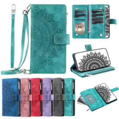 Crossbody Wallet Case Zip Card Flip Cover for iPhone 16e/15/14/13/12/11 XR SE 8 - Image 1 of 4
