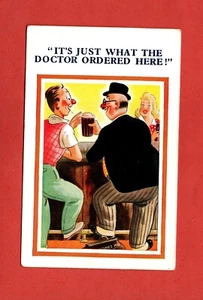 1950s SUNSHINE COMIC postcard PUB hotel men BEER barmaid bar suit hat glasses - Bild 1 von 2