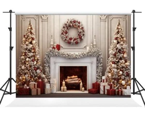 Kate 7×5ft Christmas Backdrop Photography Christmas Tree Wreath Fireplace Can... - Picture 1 of 6