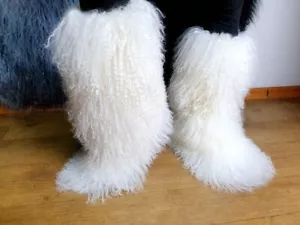 Llama Fur Boots for Women, Furry Yeti Womens Winter Snow Boots Mukluks - Picture 1 of 15