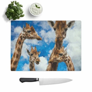 Four Giraffes  Chopping Board Glass Textured Cutting Worktop Saver Kitchen - Picture 1 of 5