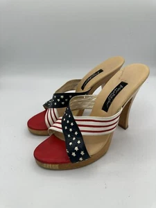 Vintage Betsey Johnson SELTEN!! Plateau Sandalen Absätze US 8 amerikanische Flagge SATC USA - Bild 1 von 17