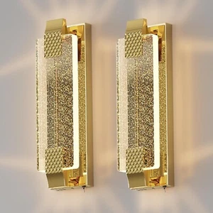 Gold Wall Sconces Set of 2, Hardwired Modern Indoor Sconces Wall Lighting 3000K - Picture 1 of 10