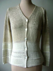 French Fashion - Designer Cardigan Shades of Beige Made in ITALY MOP Buttons M - Picture 1 of 1