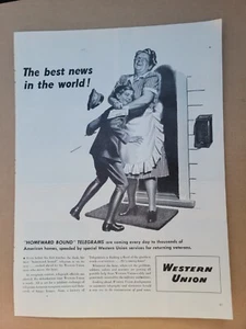 Vintage 1946 Druckwerbung Werbung Western Union nach Hause gebundene Telegramme  - Bild 1 von 1