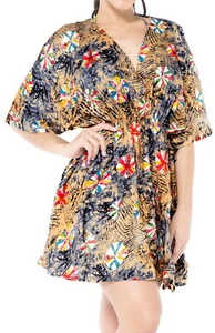 LA LEELA Women's Mini Beach Swimwear Cover-Ups Caftan Dress US 8-14 Black_G277 - Picture 1 of 3