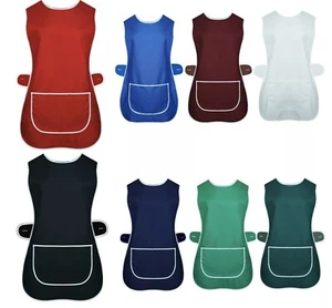 NEW LADIES POLY/COTTON FRONT POCKET PLAIN OVERALL TABARD APRON *11 COLOURS* - Picture 1 of 9