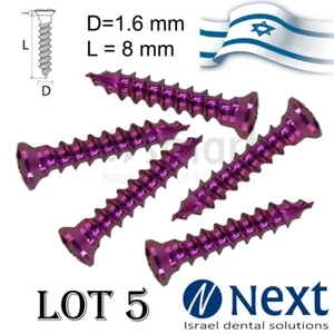 Lot x 5 Screw titanium pin membrane Fixation Bone GBR Ø1.6 L8 tac - Picture 1 of 3