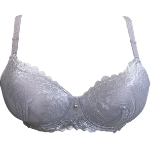 Soutien gorge 80C coqué push up dentelle fleurie gris à armature lingerie femme - Picture 1 of 1