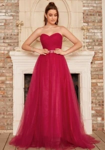 Damen Abendkleid Mit Reißverschluss Hochzeit Brautjungfern Ärmellos Weinrot - Bild 1 von 4