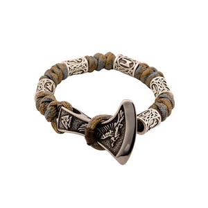Handmade Viking Runes Axe Paracord Knots Custom Warrior Wrist Bracelet - Foto 1 di 17