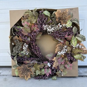 Pier 1 Imports 18.5" Fall Decorative Berry Wreath Door Wall Decor w/ Box - Picture 1 of 9