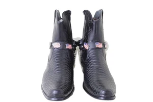 Men Boot Chain Silver Black Faux Leather 2 Straps Shoe Bracelet USA Flag Charms - Picture 1 of 14