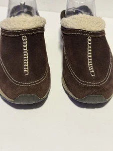 Easy Spirit Active Womens 10 Brown Suede Mule Clog Fur Lined Slip On Shoes - Picture 1 of 14