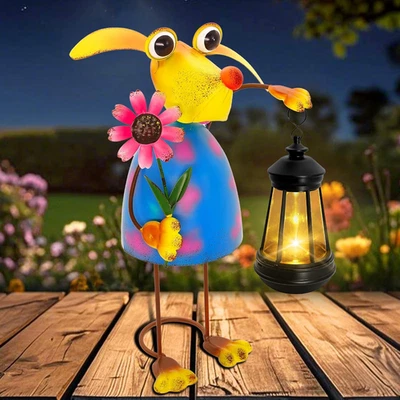 Estátuas solares para cães decoração de jardim, estátuas de jardim exclusivas para cães com lanterna solar Wat - Imagem 1 de 4