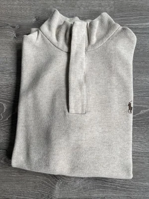 Suéter Polo Ralph Lauren Para Hombres 1/2 Cremallera Beige - Mediano Con Gamuza Parches en el Codo Foto 1 de 4