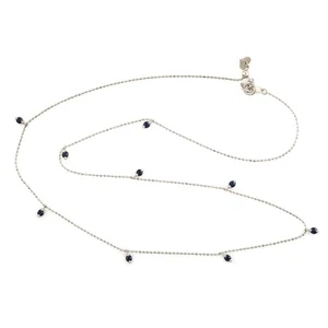 18K White Gold Sapphire Bead Station Necklace Elegant Everyday Jewellery Women - Picture 1 of 6