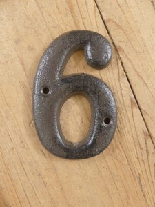 Rustic BROWN Cast Iron Metal House Numbers Street Address # Phone Number 6 SIX - Picture 1 of 4