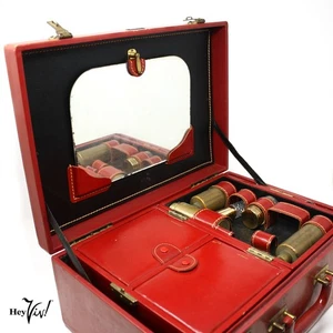 Estuche de viaje de cuero rojo vintage Saks Fifth Avenue dueño Kay Lande estrella de televisión temprana - Imagen 1 de 14