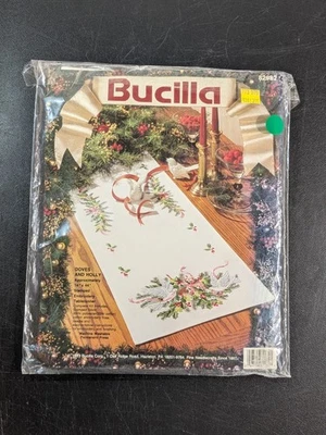 VTG Bucilla 82982 Doves and Holly Table Runnner Stamped Embroidery Kit New - Image 1 of 4
