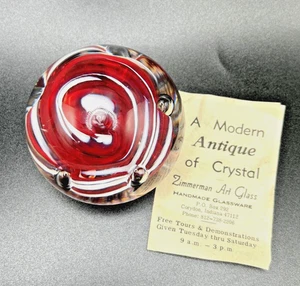 Vintage Bart Zimmerman Kunst Glas Briefbeschwerer signiert Blume rot & klar Glas - Bild 1 von 8