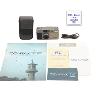 All Works [Near MINT w/Case Strap] Contax T2 Silver 35mm Film Camera From JAPAN - Picture 1 of 14